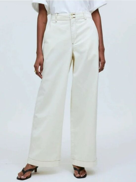 Handmade Pants - Madewell Button-tab Wide Leg Pants in Antique Cream